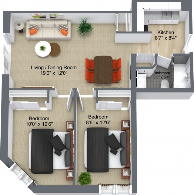 Two bedrooms layout